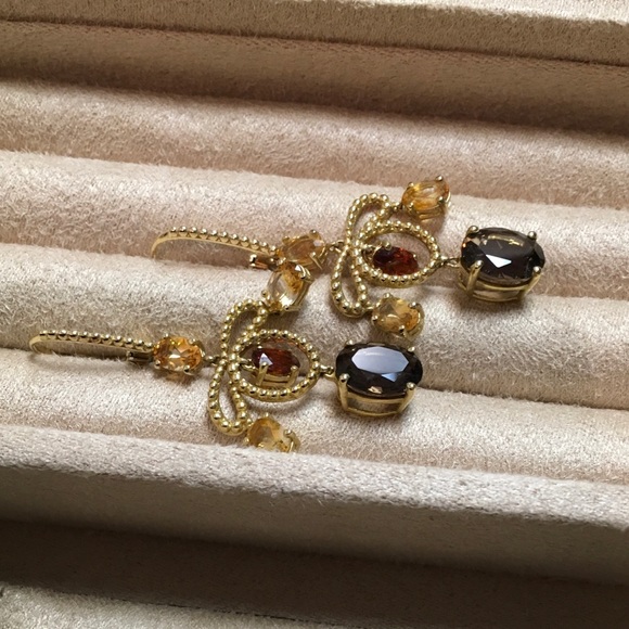 Gold 925 Smoky Quartz, Tourmaline, Citrine Earring - Picture 4 of 8